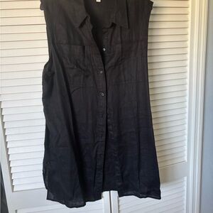 Black Linen Sleeveless Button-Up Top